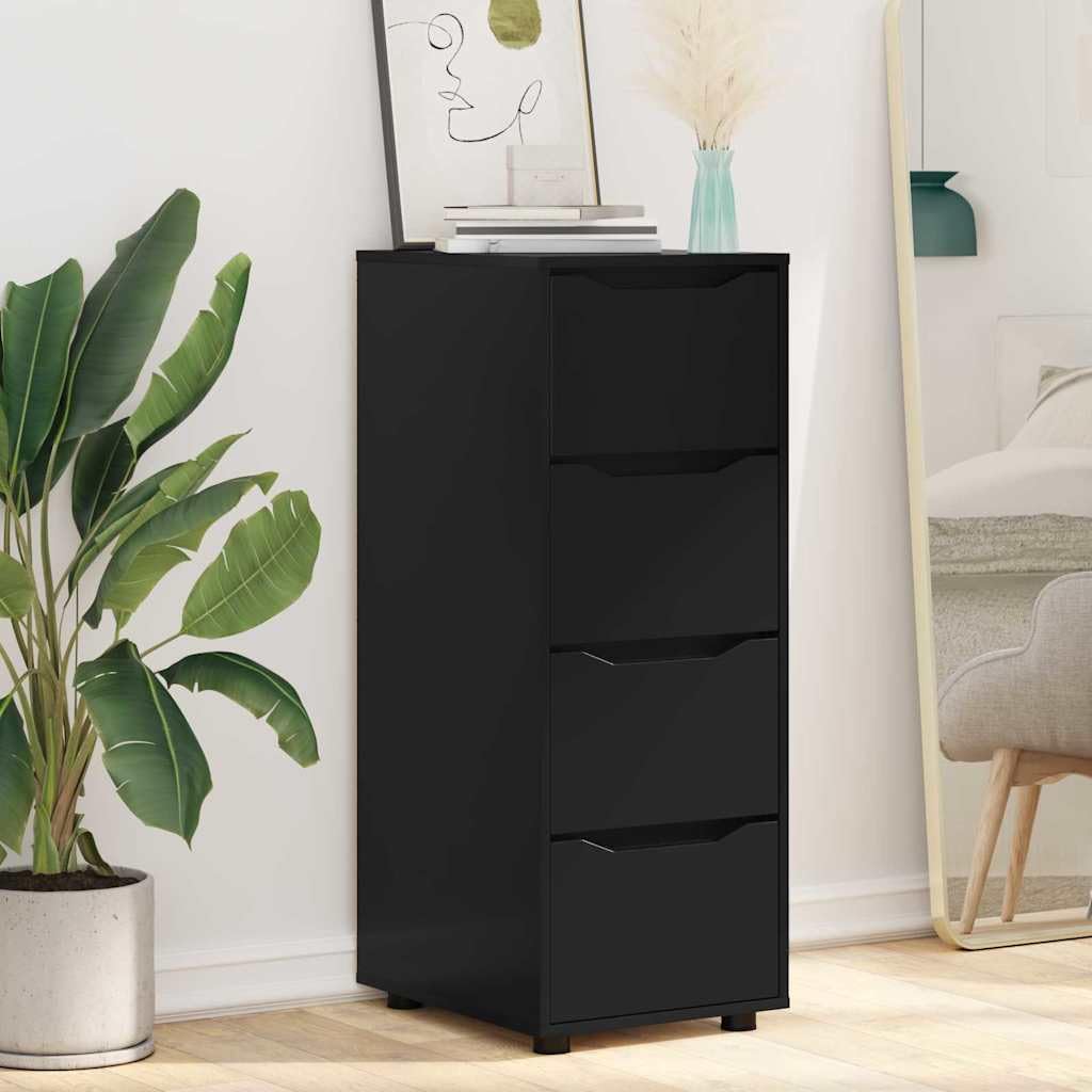 Aufbewahrungsschrank Schwarz 40 x 48 x 105 cm, Beistellschrank aus Holzwerkstoff mit 4 Schubladen, schlanker Schubladenschrank für Wohnzimmer und Schlafzimmer