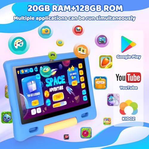 Image of Gleeso Kids Tablet, Android 15 Tablet for Kids 10 inch Octa-Core with Case, 128GB 1TB TF Card Expandable, Tablet for Toddler Children, Parental Control, Dual Camera, WiFi,Gift（Blue）
