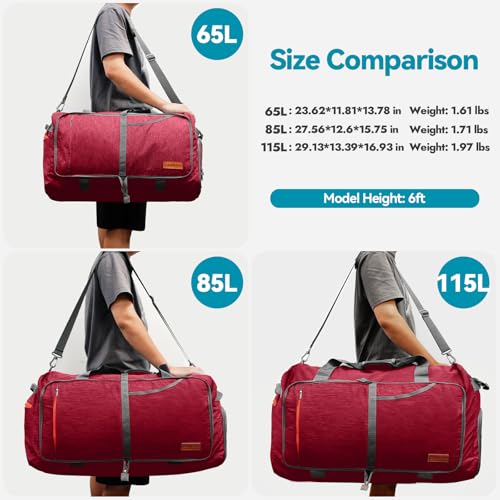 Image of Canway 85L Travel Duffel Bag, Foldable Weekender Bag with Shoes Compartment for Men Women Water-proof & Tear Resistant