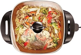 BELLA Electric Ceramic Titanium Skillet, Roast, Fry and Steam, Healthy-Eco Non-stick Coating, Convenient Easy Clean Up, Glass Lid Included, 12