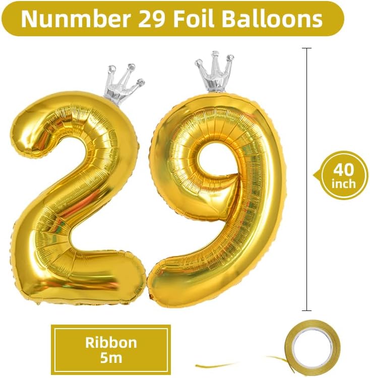 40 Inch Gold Crown Number 29 Balloons, 29th Large Foil Helium Balloons,Silver 29th Celebration Decor Happy 29th Birthday Party,29th Birthday Party Decoration Wedding Anniversary Events Supplies - Image 3