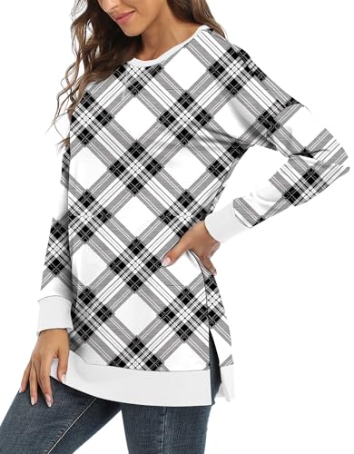 BETTE BOUTIK Women's Drop Long Sleeve Sweatshirts Casual Crewneck Tunic Tops Sweartshirts With Side Slits S-3XL