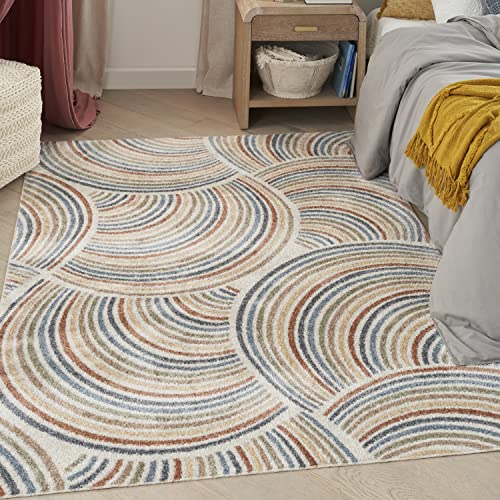 Nourison Astra Machine Washable Mid-Century Modern Ivory/Multi 5'...