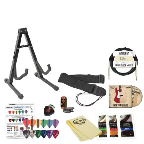 Electric Guitar Accessory Pack w/ Stand, Strap, Cable, Pick Holder, Tuner, Cloth, Picks & Online Lesson