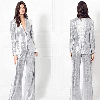 Tailleur Femme 2 Pièces Paillettes - Blazer Et Pantalon Slim Fit Élégant