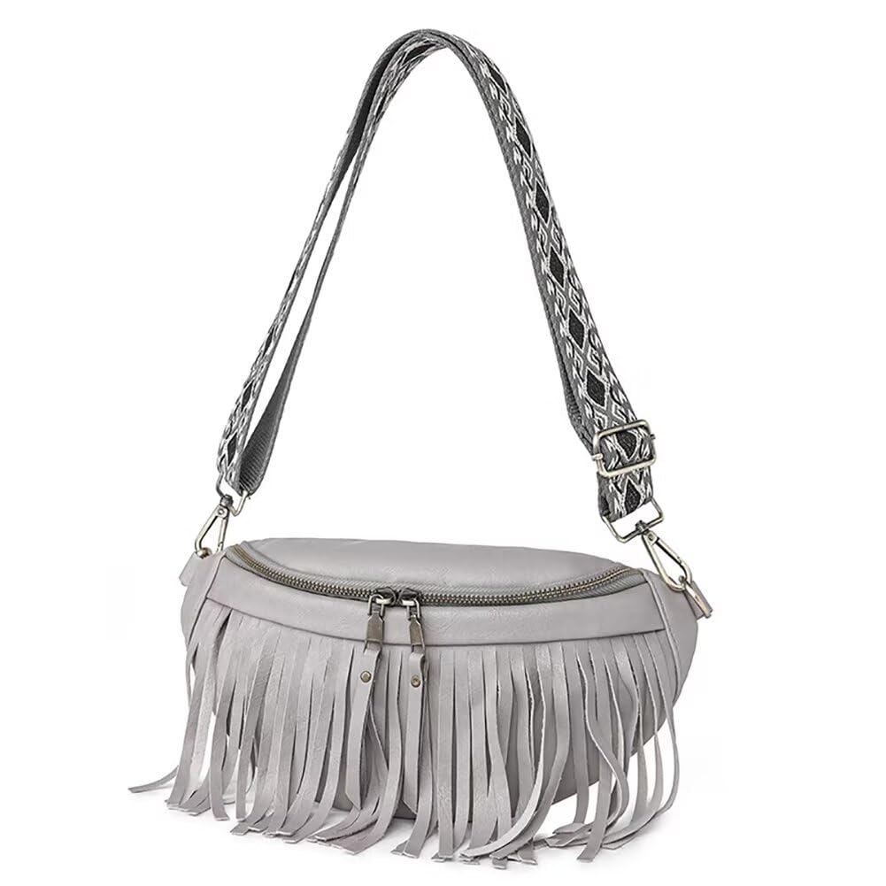 EDIWER Sling Crossbody Bag for Women Vintage Hobo Bag Leather Chest Bag Fringe Shoulder Handbag Fanny Pack with Guitar Strap