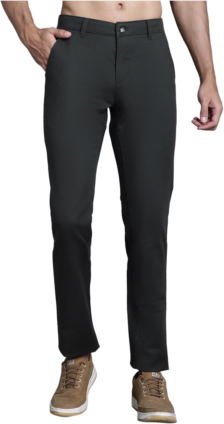 Solid Non Pleated Regular Fit Mid Rise Casual Trousers for Men | Casual Pants for Men | Casual Wear Regular Fit Trousers for Men (P_MTRC00120)