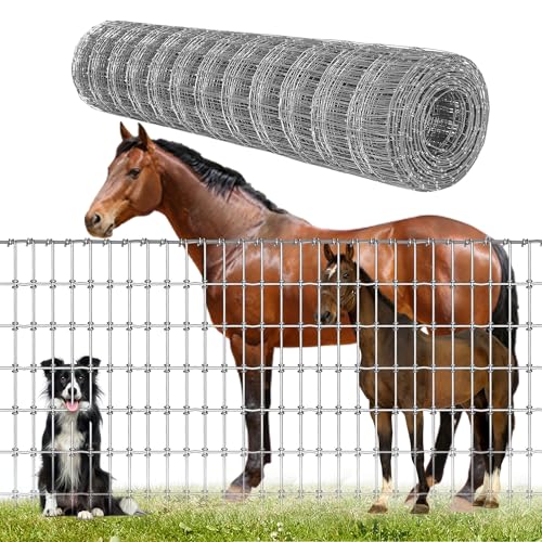 4ft x 100ft Galvanized Horse Fence 14 Gauge Heavy Duty Woven Wire Farm Fence 2x4 Inch Mesh Fencing for Horses Goats Sheep Livestock Pasture Garden and Field Use