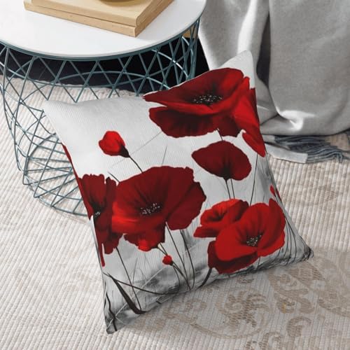 Housse de coussin coquelicot rouge en velours côtelé noble