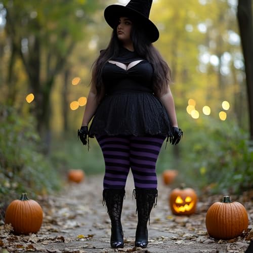 Image of MANZI 2 Pairs Women's Plus Size Colored Striped Tights 40D Nylon Striped Pantyhose for Halloween Christmas