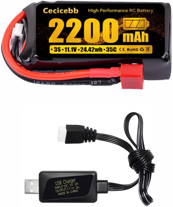 3S 11.1V Lipo Batería 2200mAh 35C con conector T para vehículos RC Car Vehículos RC Barco Drone Avión Quadcopter Helicóptero FPV 1 Pack con cargador