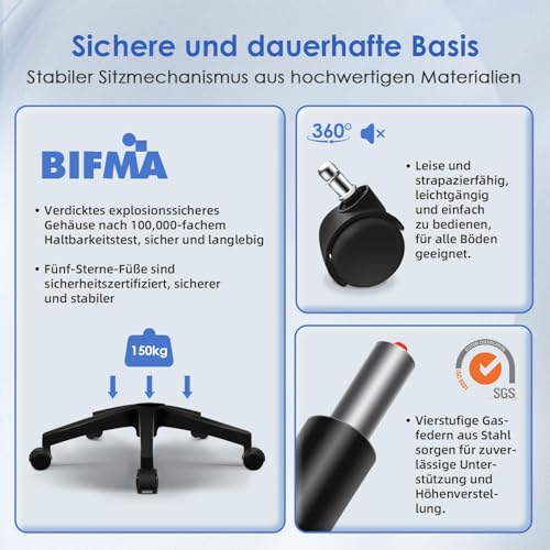 Hinonde Bürostuhl,Schreibtischstuhl mit Hochklappbare Armlehnen und Wippfunktion,360°Drehstuhl,Höhenverstellbarer Bürostuhl ergonomisch Home Office Stuhl mit Atmungsaktivem Netz,Bis zu 150kg