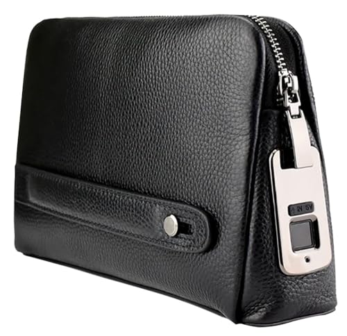 Image of Welaso Fingerprint Lock Leather Handbag,Anti Theft Waterproof Genuine Leather Clutch Bag Wallet for Man Woman (Black)