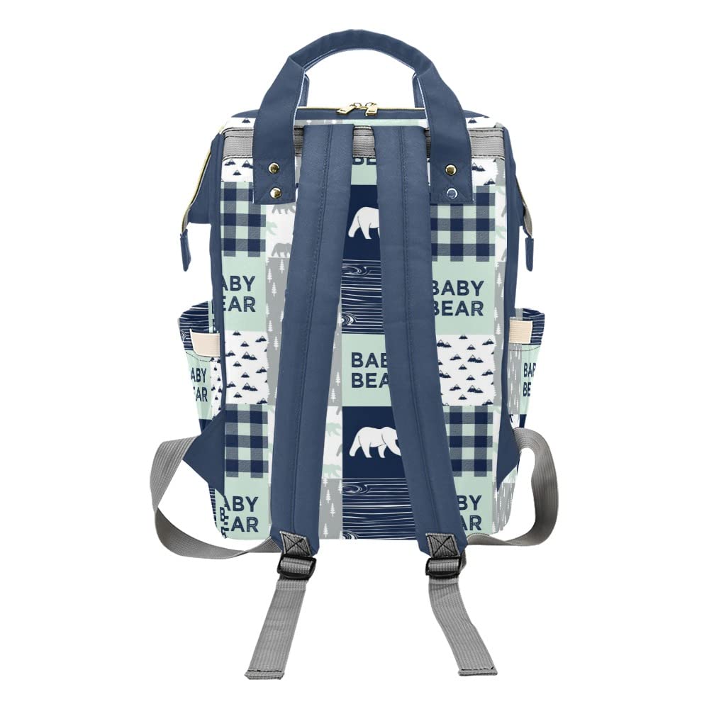 XOZOTY Bear Buffalo Plaid Green Diaper Bags with Name Waterproof Mummy Backpack Nappy Nursing Baby Bags Gifts Tote Bag for Women