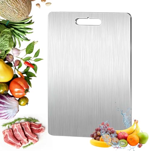150% Thicker Titanium Cutting Board Double Sided Chopping Board Metal Defrosting Board for Meat Vegetables & Fruit Dishwasher Safe & Durable