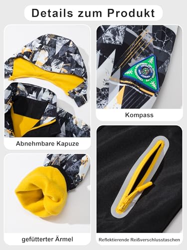 NATUST Jungen Gefütterte Regenjacke Winddicht Übergangsjacke Wasserdicht Winddichtjacke Thermo Softshelljacke Gelb 146-152