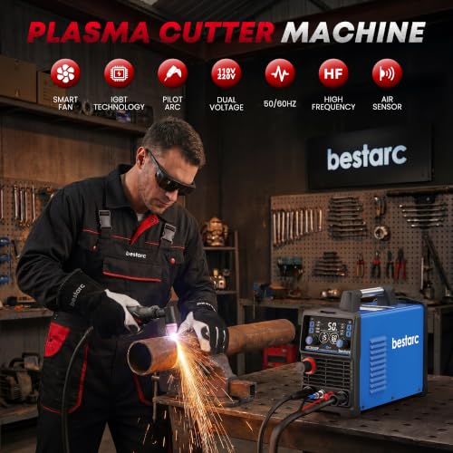 Image of Bestarc Pilot Arc Plasma Cutter, [Large LED Display][Air Sensor] 50A Plasma Cutter Machine 110 /220V Dual Voltage, 1 /2 Inch Clean Cut 4 /5 Inch Max Cut, Post Flow Mesh, 2T /4T for Beginners DIY