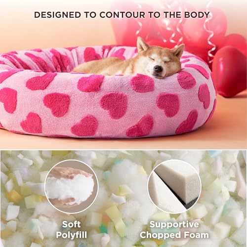 Image of LE SURE Shown on TV Jacquard Donut Dog Beds Large,Lover Hearts 36x36x8in