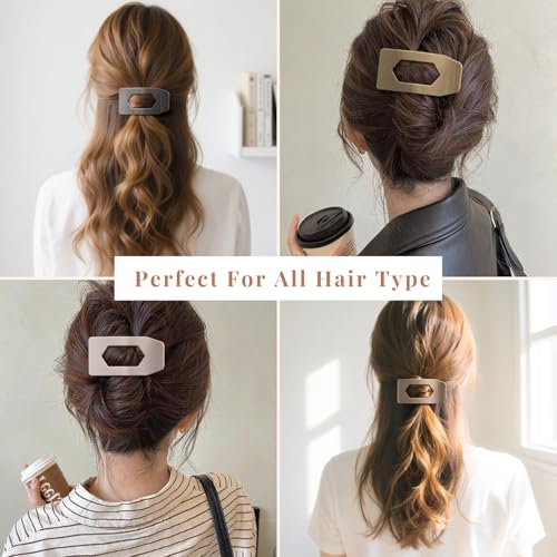 Image of 8 Pack Brown Flat Hair Clips for Women - Large Neutral Glossy No-Slip Rectangle Claw Clips for Thick & Thin Hair, Strong Hold Square Hair Accessories for Everyday Office or Coffee Look