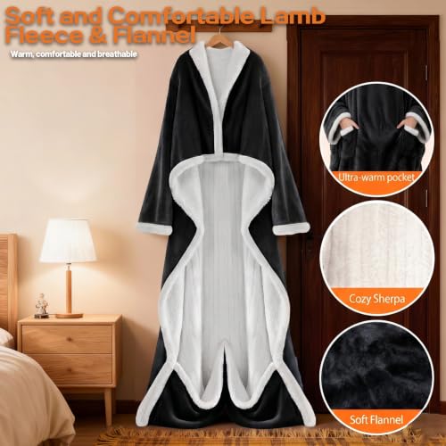 Image of Wearable Heated Blanket With Sleeves & Foot Pocket, Heated Throw Blankets Fast Heating Blanket With 10 Heat Settings Auto Shut Off Over-Heat Protection-Warm Gift, Machine Washable, 52 inch*72 inch+18 inch