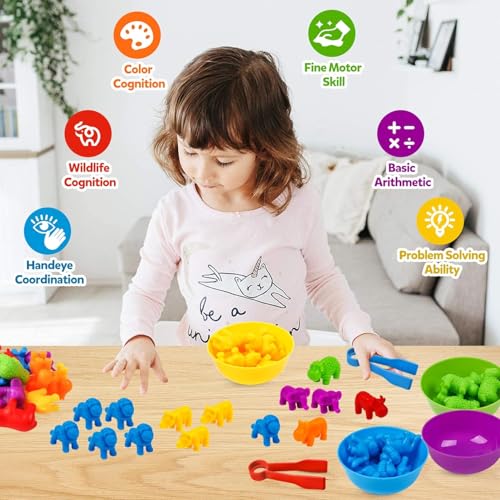 Image of BeFunky Counting Toys Matching Game with Sorting Bowls, Color Classification and Sensory Montessori Educational Learning Toys Set Gift for Toddlers Preschool Aged 3+ Years Old Boys Girls (Zoo)