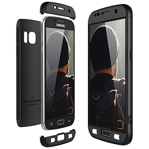 CE-LINK Housse Etui Samsung Galaxy S7, Coque Non Slip Surface & Electro Placage Texture Coque Galaxy S7, Ultra-Mince 3 Part Combinasion Dur Rigide Coque - Noir