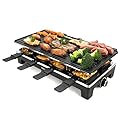 Raclette Grill, Techwood Electric Table Indoor Grill Korean BBQ Grill, Removable 2-in-1 Non-Stick Grill Plate, 1500W Fast Heating with 8 Cheese Melt Pans, Ideal for Parties and Family Fun