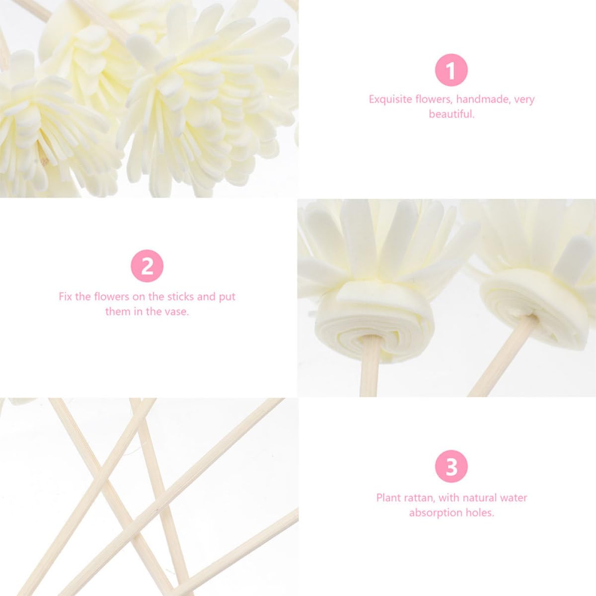 VICASKY Lot de 10 Bâtonnets Diffuseurs de Parfum Fleurs Séchées pour Décoration et Diffusion d'Huiles Essentielles la Maison