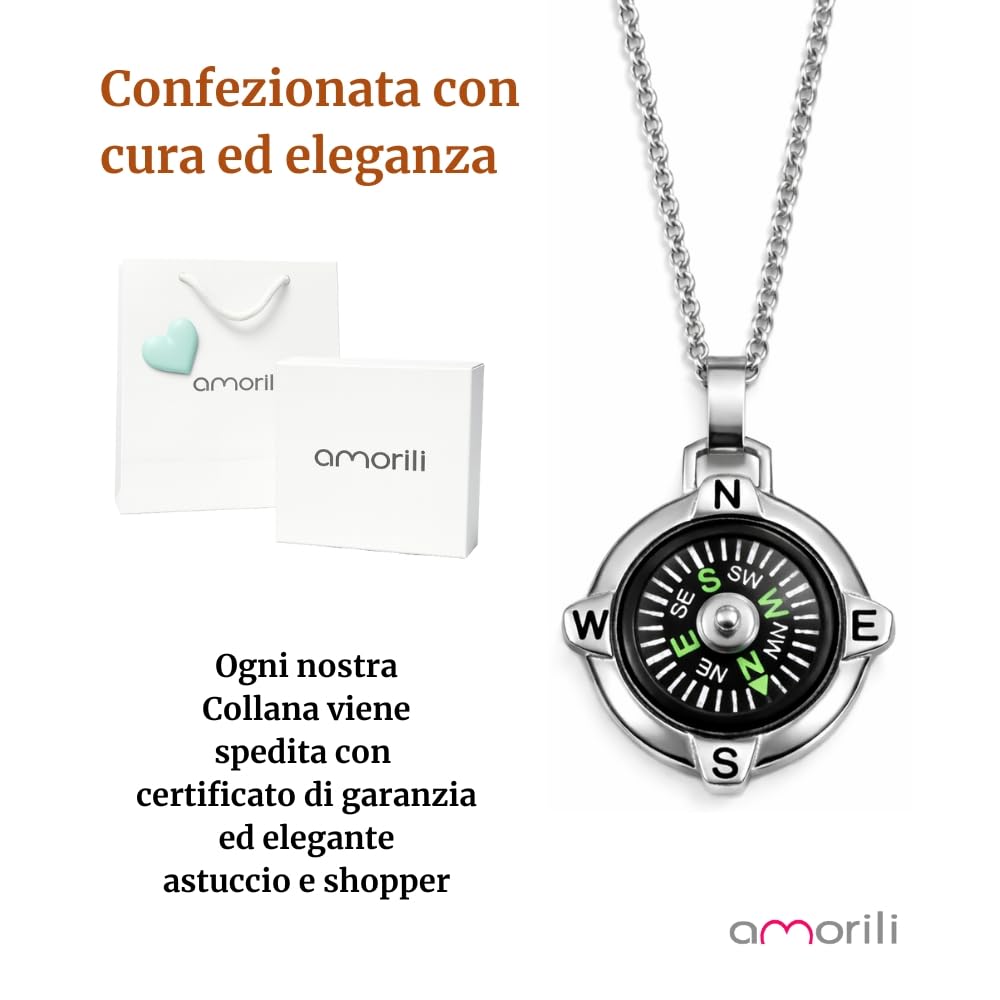 Collana Uomo Bussola Rosa dei Venti – Gioiello Nautico da Uomo con Ciondolo Bussola – Collier Mare Estate per Appassionati di Vela e Nautica