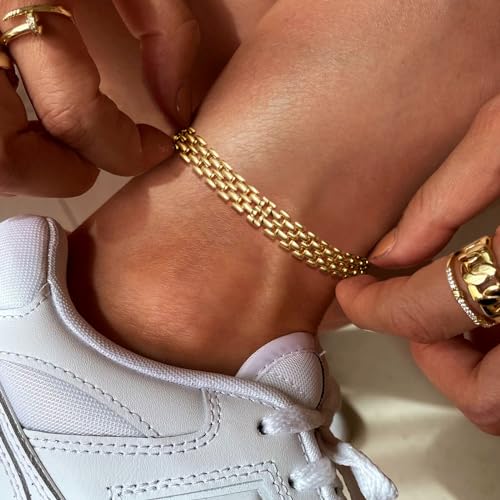 Image of KissYan Gold Ankle Bracelets for Women, 14K Gold Anklets Chunky Cuban Link Chain Summer Beach Foot Jewelry Gifts for Women