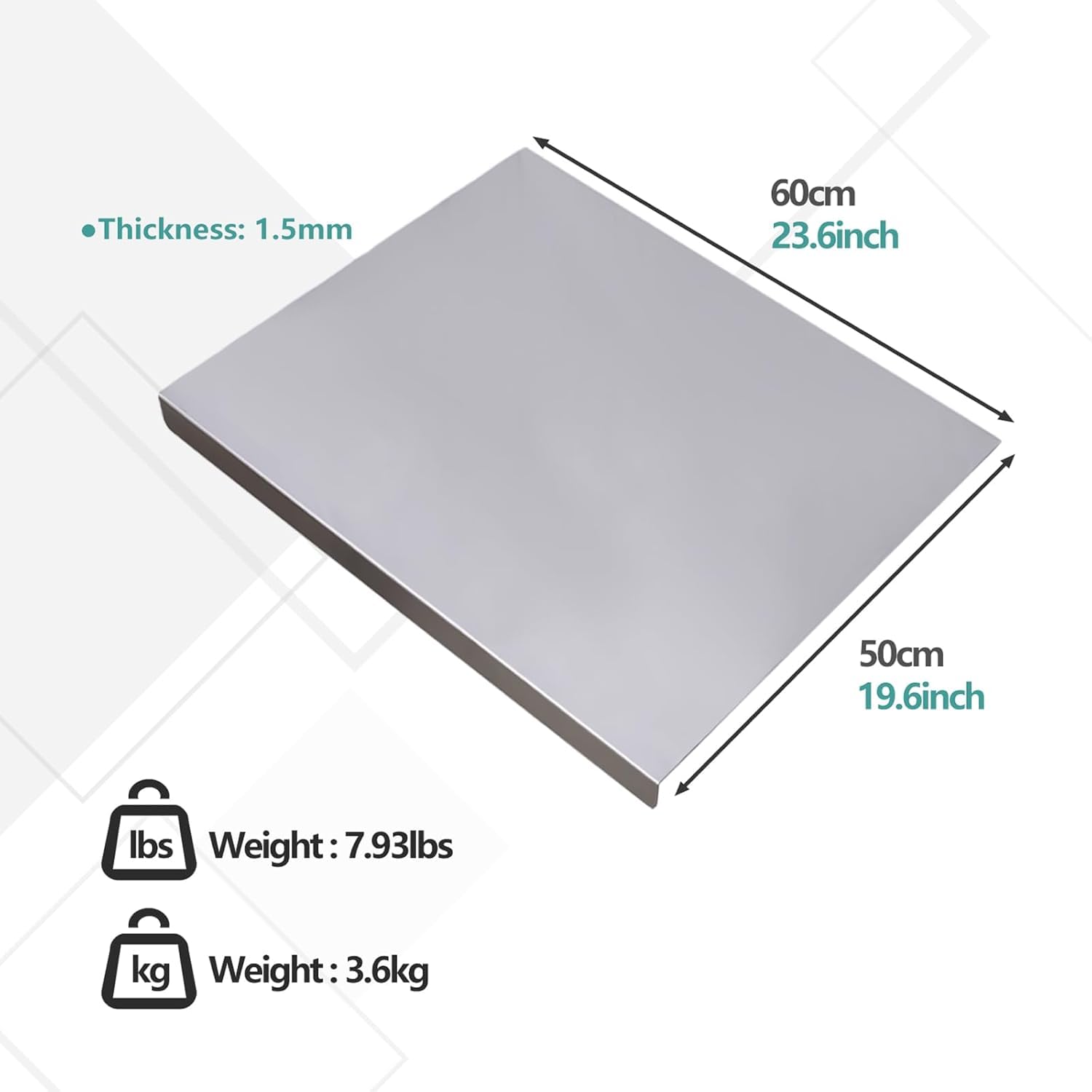 Tableros De Corte De Acero Inoxidable Para Cocina, 304 Tablas De Corte Para Amasar Las Vegetales De Masa De Pan Enrollable, Fácil De Limpiar(Size:60 * 50 * 1.5cm)