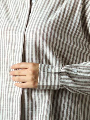 Image of HIGH Star Oversized Striped Cotton Shirt for Women | Stylish Tops for Women | Comfortable and Trendy Casual Shirt