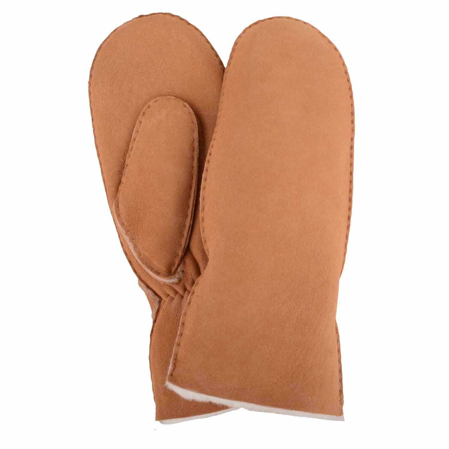 Snugrugs Women's Tan Double Face Sheepskin Mitten With Turn Back Cuff Detail