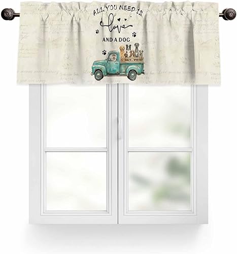 Miniatura 12 de Juego de cenefas y niveles de cortina de cocina, camión azul con bolsillo para barra de perro, juego de 3 piezas de cortina de ventana de grano de