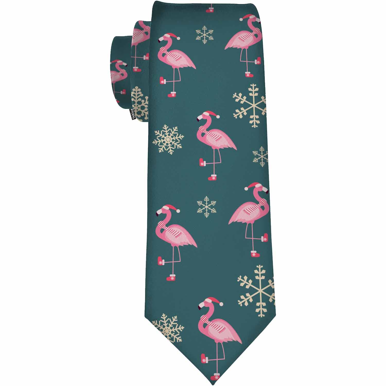 Yekiua Flamingo Men's Tie Cute Pink Birds New Year Christmas Formal Business Wedding Neckties Ties For Men, Flamingo, One size