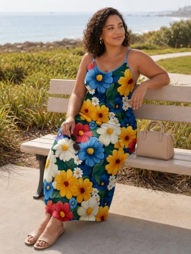 Image of SUZONANA Women Plus Size Summer Maxi Dress Spaghetti Strap Loose Sundress