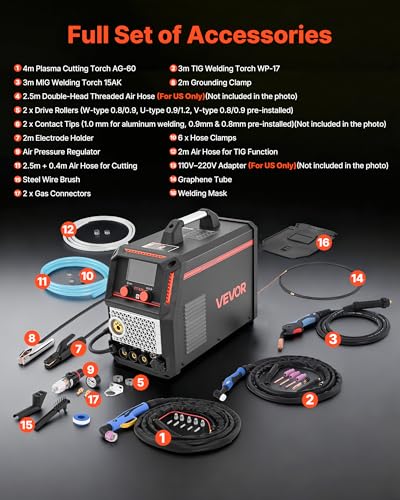 Image of VEVOR 5-in-1 Plasma Cutter Welder Combo - CUT /TIG /Gas MIG /Flux MIG /MMA, 50A Non-Contact Plasma Cutting Machine & 200A Synergic Welder, 110V /220V Aluminum Pulse Mig Welder Compatible with Spool Gun