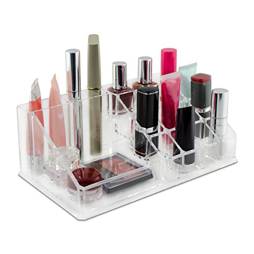 Grinscard Kosmetik Organizer 16 Fächer - Transparent 22 x 13 x 9 cm - Universal Sortierkasten für Make-up & Stifte