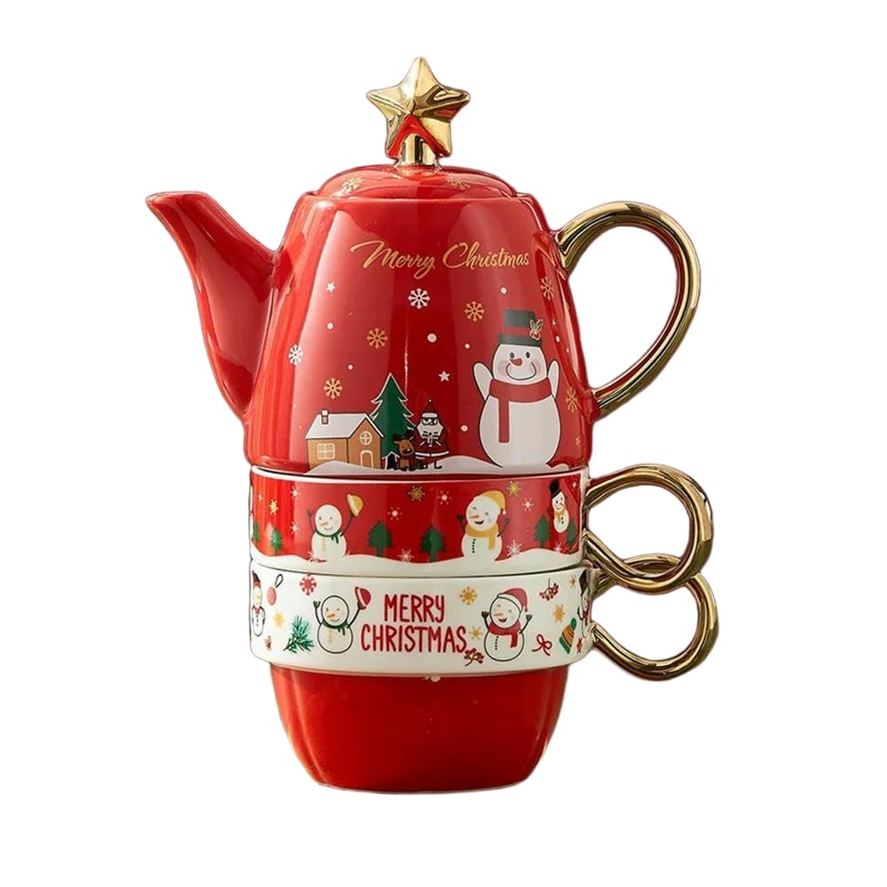 ZBDZSW Świąteczny ceramiczny czajniczek zestaw filiżanek do herbaty z pudełkiem na prezent Święty Mikołaj / łoś kreskówka filiżanka do kawy dekoracja domu prezenty