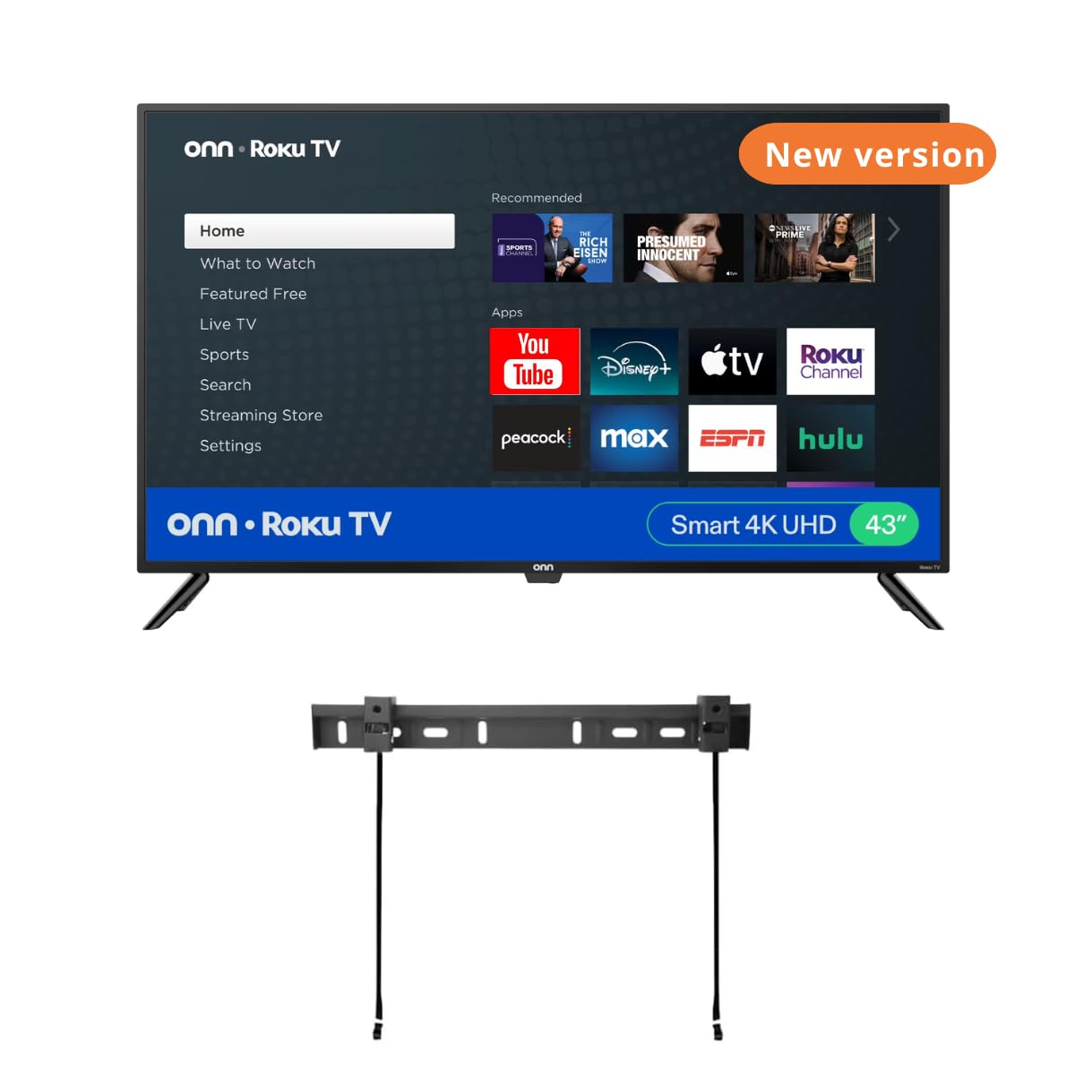 ONN 43-Inch Class 4K LED Smart TV + Free Wall Mount