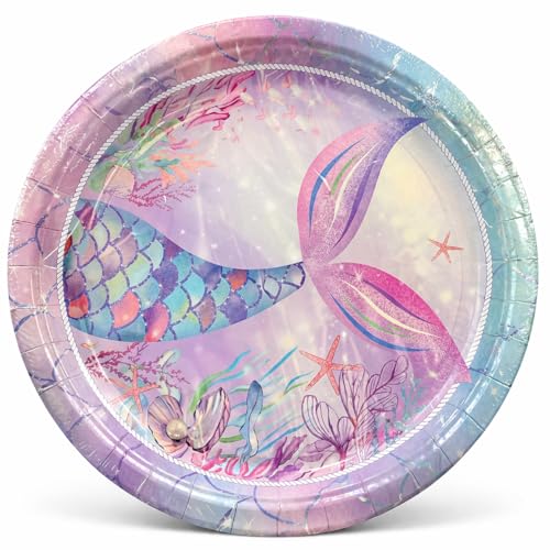 Image of Wanna Party Memaid Theme Party Plates|Underwater Theme Party Plates| Paper Plates for Birthday Parties | 8 PC | 9 inches