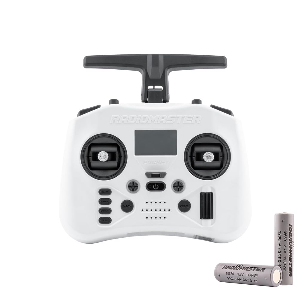 Radiomaster Pocket Crush 2.4GHz ELRS Hall Gimbal Transmitter Remote Control Portable Lightweight Foldable Antenna Mode 2 (Frost White with 18650)