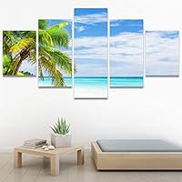 SIGNWIN 5 Panel Canvas Wall Art Modern Art Beach Coastal Multicolor Photography Relax/Calm Tropical for Home Decorations Ready to Hang - 60