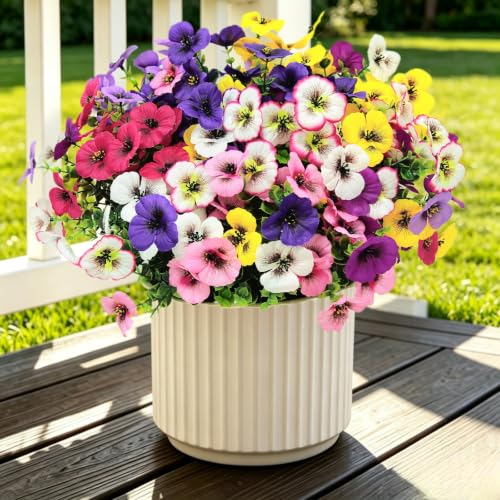 SEYLOCT Artificial Pansy Flowers 8 Assorted Colors 8pcs for Outdoor