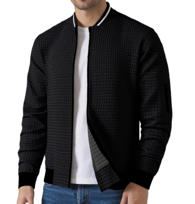 Mens Lightweight Jacket Casual Bomber Jacket Waffle Varsity Full Zip Coat
