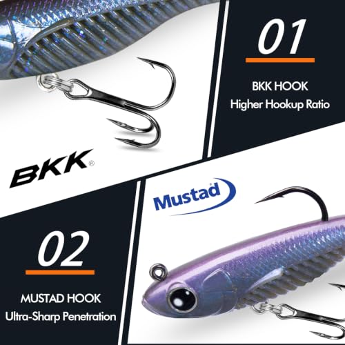 Image of TRUSCEND Duramax TPE Soft Fishing Lures with BKK Hooks, Easy Catch Curly & T-Tail for Trembly Sinking & Vibrating Swim, UV or Glow Effect for All Conditions, Pre-rigged Swimbait for Bass Trout Crappie