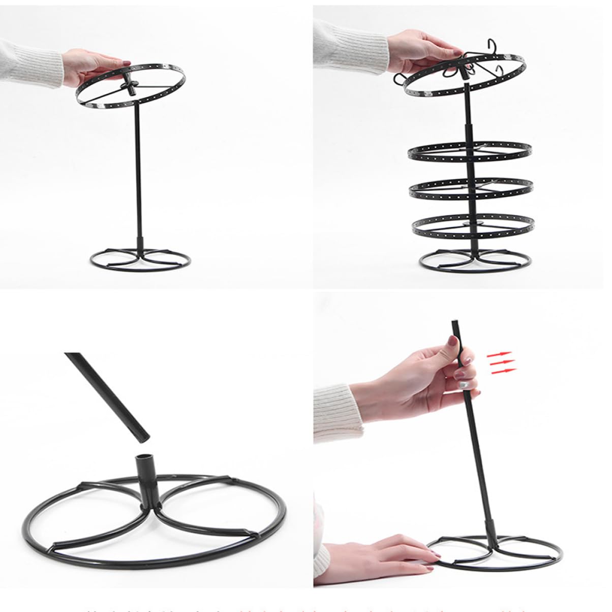 Healvian Espositore Orecchini in Metallo Rotante 4 Livelli 168 Fori Nero | 1 Pezzo, Struttura in Ferro, Uso Casa e Negozi, Semplice ed Elegante, Organizzazione Gioielli
