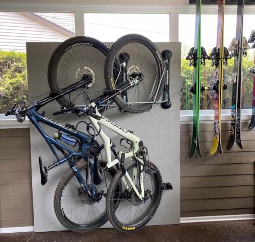 Image of Steadyrack Bike Rack - Pivoting Mountain Bike Rack, Holds Up to 77 lbs, Fits 24 inch-29 inch Wheels, 2.1 inch-2.8 inch Tires, Foldable Wall Mount for Space-Saving Bicycle Storage - 2 Pack