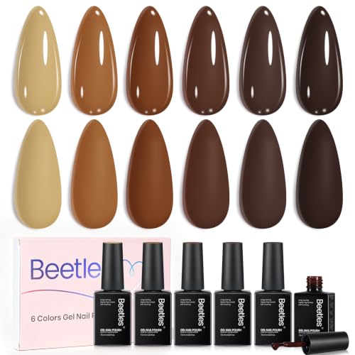 Image of Beetles Brown Gel Polish Set - Fall Whisper Collection, 6 Colors Brown Nude Polish Set, Soak Off UV LED Nail Gel Earth Tone Autumn Nail Colors for DIY Manicure