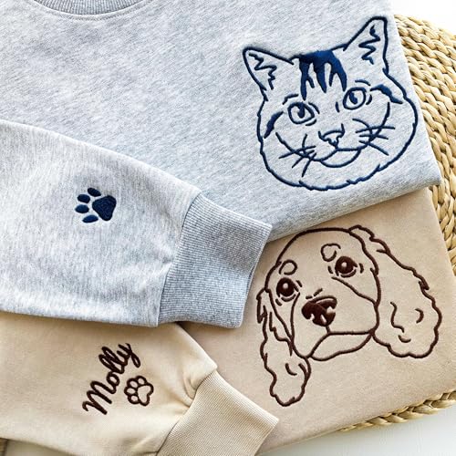 GODMERCH Customized Pet Embroidered Sweatshirt, Custom Dog Face Embroidered Sweatshirt, Dog Mom Sweater3